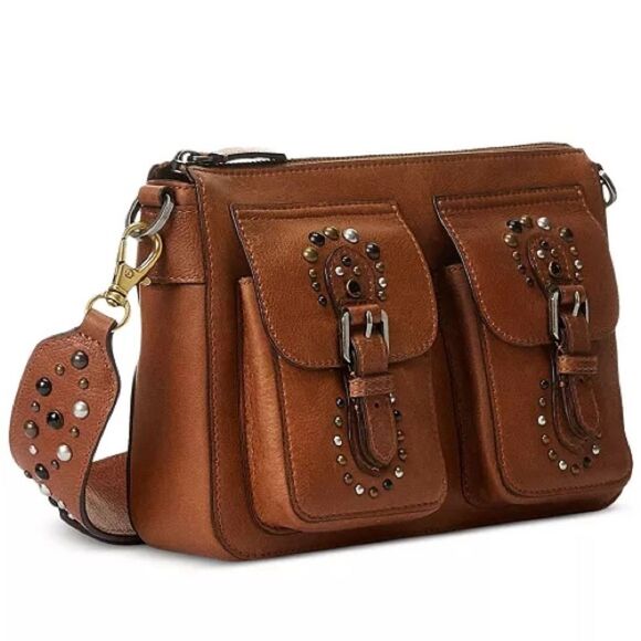 Ralph Lauren Handbags - Ralph Lauren Studded Leather Noa Crossbody with Front Pockets, Brown, NWT